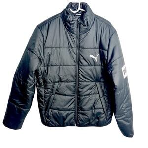 PUMA MEN BLACK WHITE LONG SLEEVE WINTER PUFFER SIZE MEDIUM